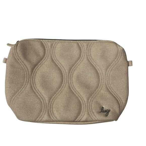 LUG Volley Matte Luxe Toiletry Bag Tan Quilted Zip Large 12x8.5" Cosmetic Makeup - Picture 1 of 10